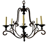 Chandelier, Oxidized Metal,  Six Arm, Black Candle Cups